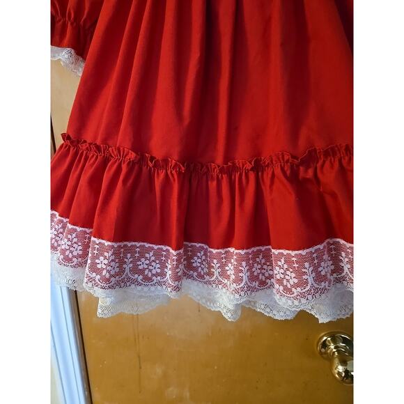Vintage Mini World Full Red Holiday Dress Girls Size 6X USA Lace Trim - Picture 2 of 7
